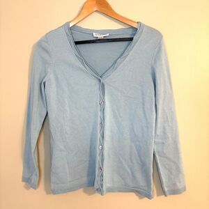 Pendleton Women’s Cardigan Silk Blend Button Down Light Blue V Neck Petite Small